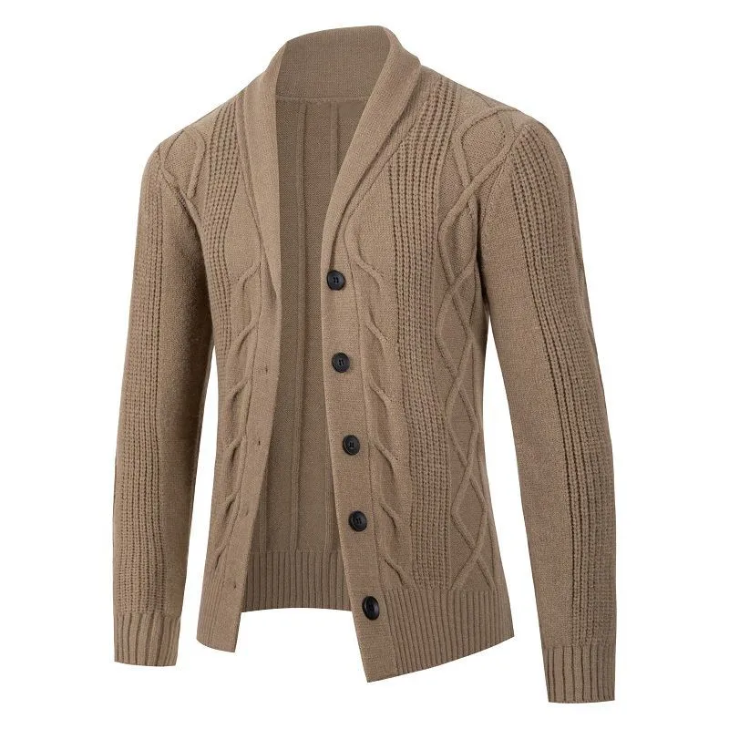 Herren Kabelstrick-Cardigan mit Schalkragen und Knopfleiste Drune