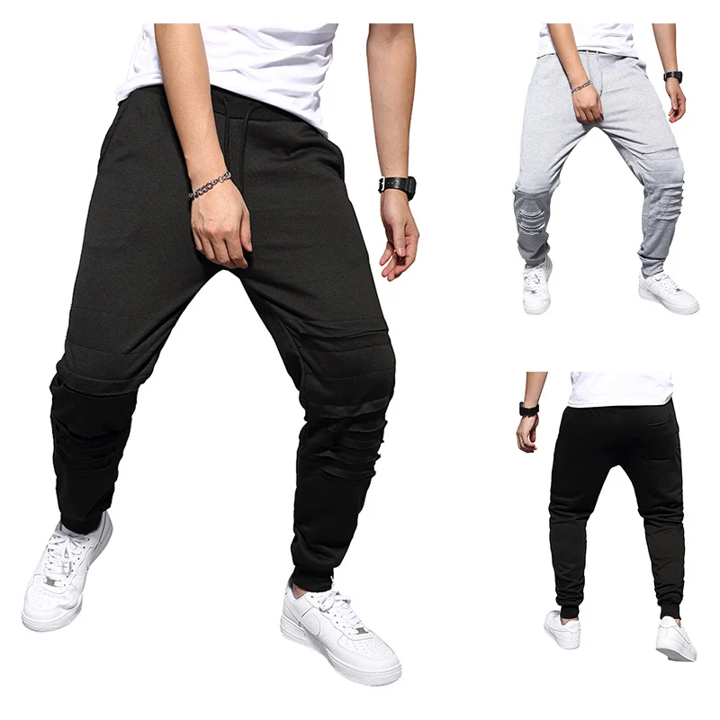 Herren Jogginghose mit tiefem Schritt, Distressed-Knieeinsatz und schmal zulaufendem Bein Drune