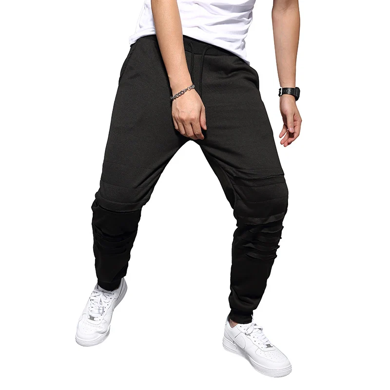 Herren Jogginghose mit tiefem Schritt, Distressed-Knieeinsatz und schmal zulaufendem Bein Drune