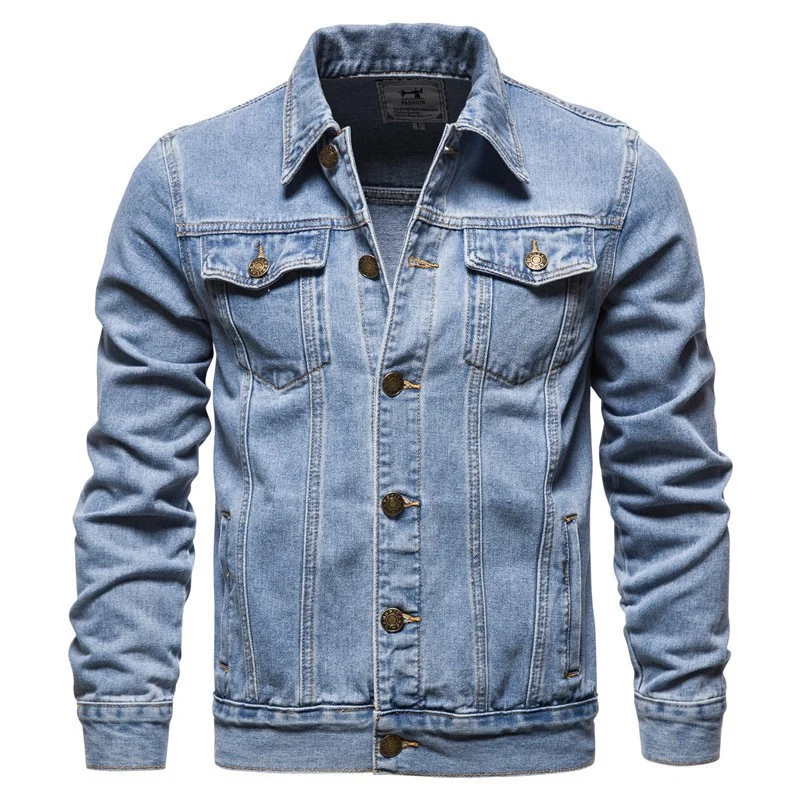 Herren Jeansjacke im Slim-Fit mit vertikaler Nahtstruktur und Brusttaschen Drune
