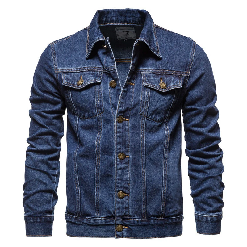 Herren Jeansjacke im Slim-Fit mit vertikaler Nahtstruktur und Brusttaschen Drune