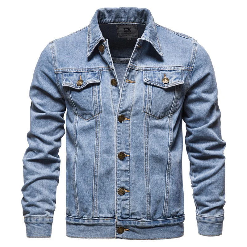 Herren Jeansjacke im Slim-Fit mit vertikaler Nahtstruktur und Brusttaschen Drune