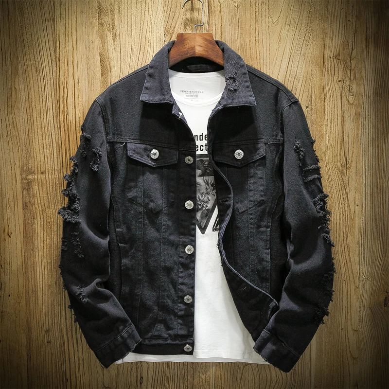 Herren Jeansjacke im Destroyed‑Look mit Rissdetails und aufgesetzten Brusttaschen Drune