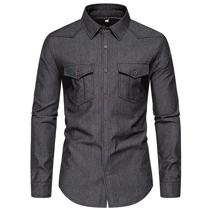 Herren Jeanshemd mit Western‑Yoke, aufgesetzten Brusttaschen und schmaler Casual‑Passform Drune
