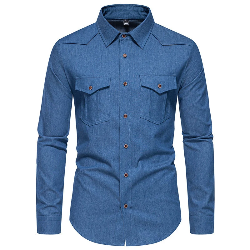 Herren Jeanshemd mit Western‑Yoke, aufgesetzten Brusttaschen und schmaler Casual‑Passform Drune