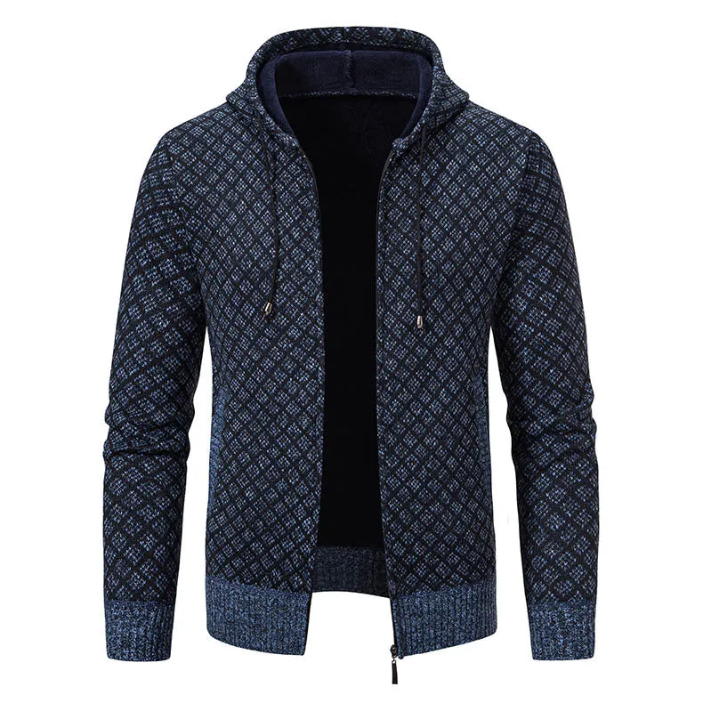Herren Jacquard-Zipstrickjacke mit Kapuze und wärmendem Fleecefutter Drune