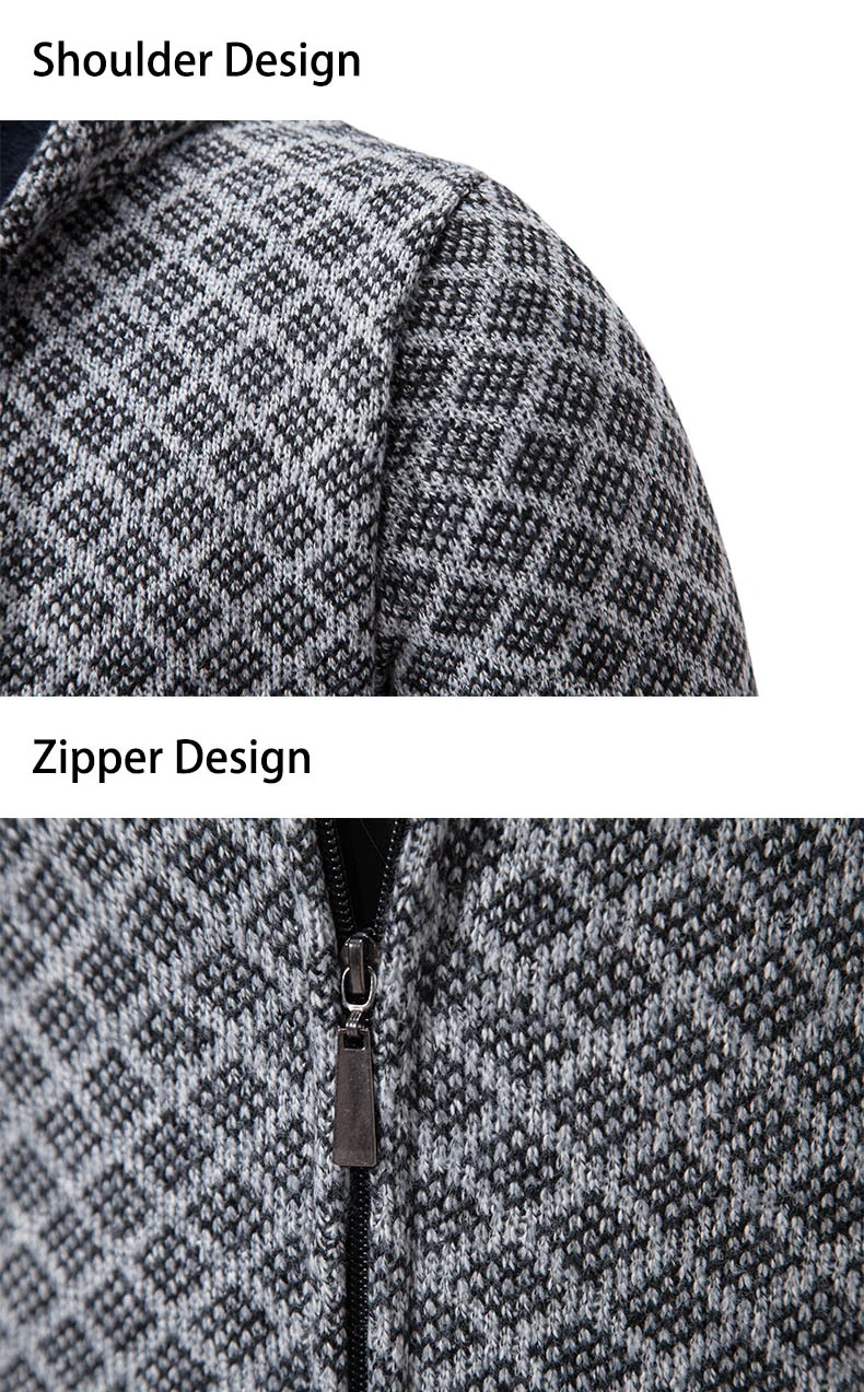 Herren Jacquard-Zipstrickjacke mit Kapuze und wärmendem Fleecefutter Drune