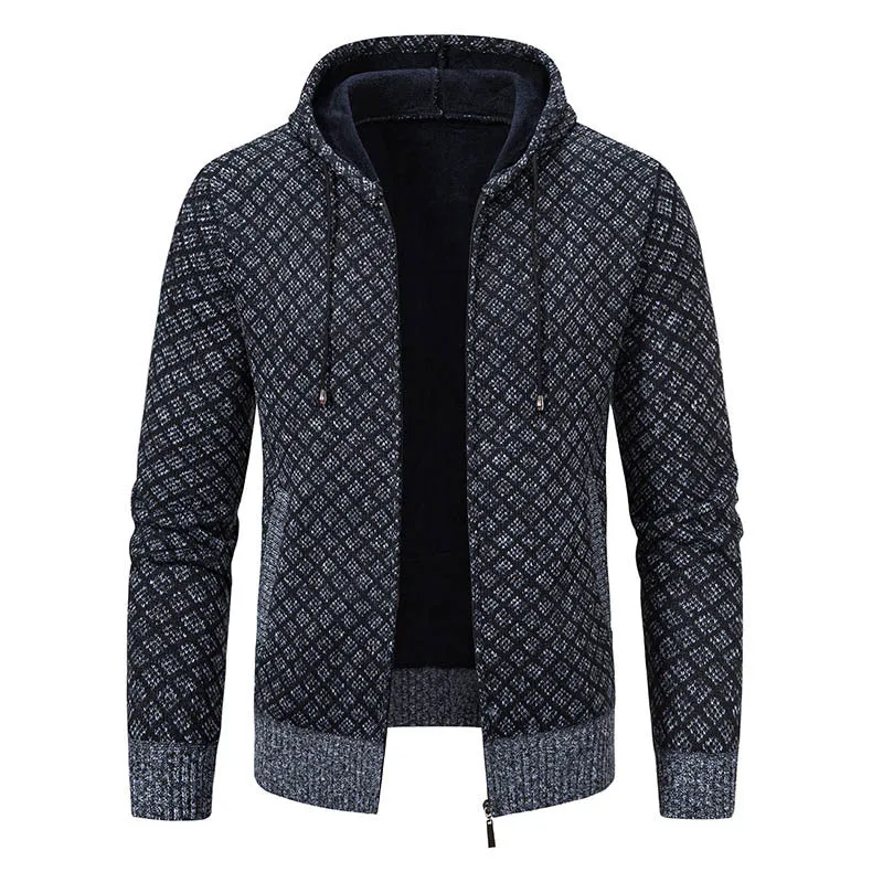 Herren Jacquard-Zipstrickjacke mit Kapuze und wärmendem Fleecefutter Drune