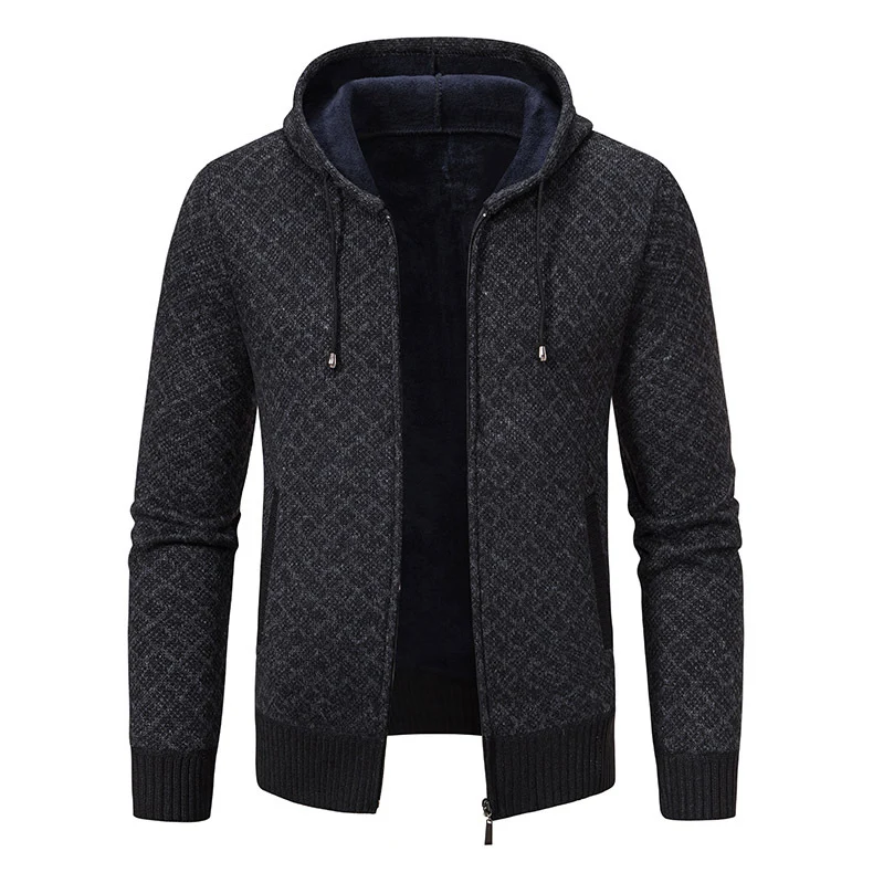 Herren Jacquard-Zipstrickjacke mit Kapuze und wärmendem Fleecefutter Drune