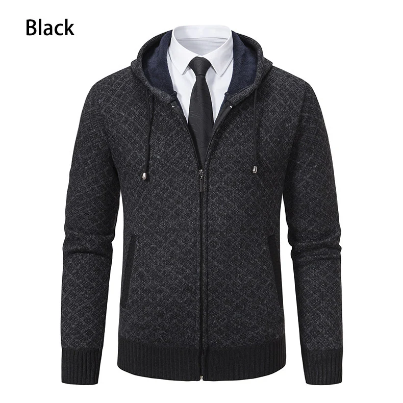 Herren Jacquard-Zipstrickjacke mit Kapuze und wärmendem Fleecefutter Drune