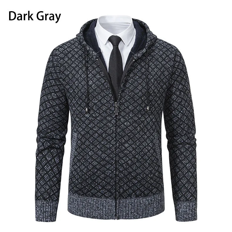 Herren Jacquard-Zipstrickjacke mit Kapuze und wärmendem Fleecefutter Drune