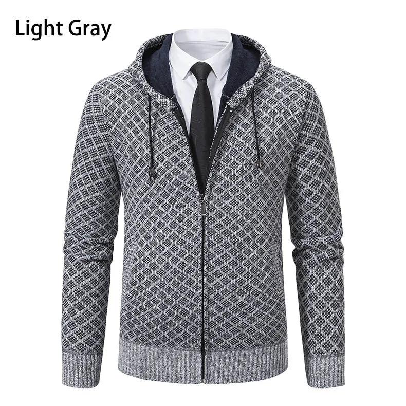 Herren Jacquard-Zipstrickjacke mit Kapuze und wärmendem Fleecefutter Drune