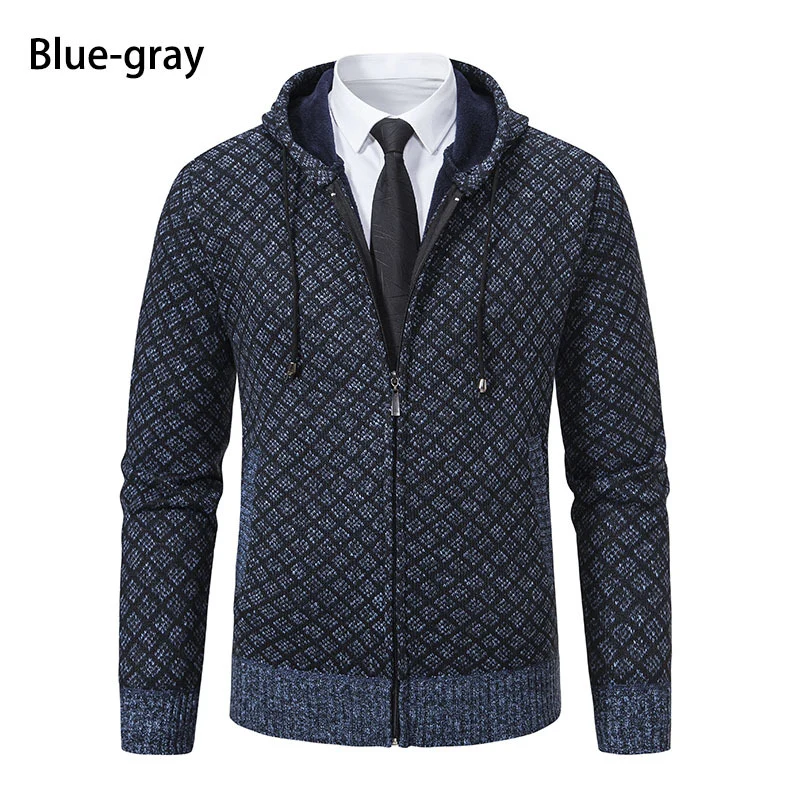 Herren Jacquard-Zipstrickjacke mit Kapuze und wärmendem Fleecefutter Drune