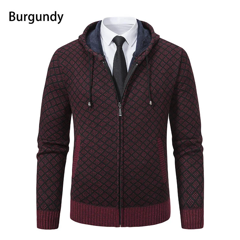 Herren Jacquard-Zipstrickjacke mit Kapuze und wärmendem Fleecefutter Drune