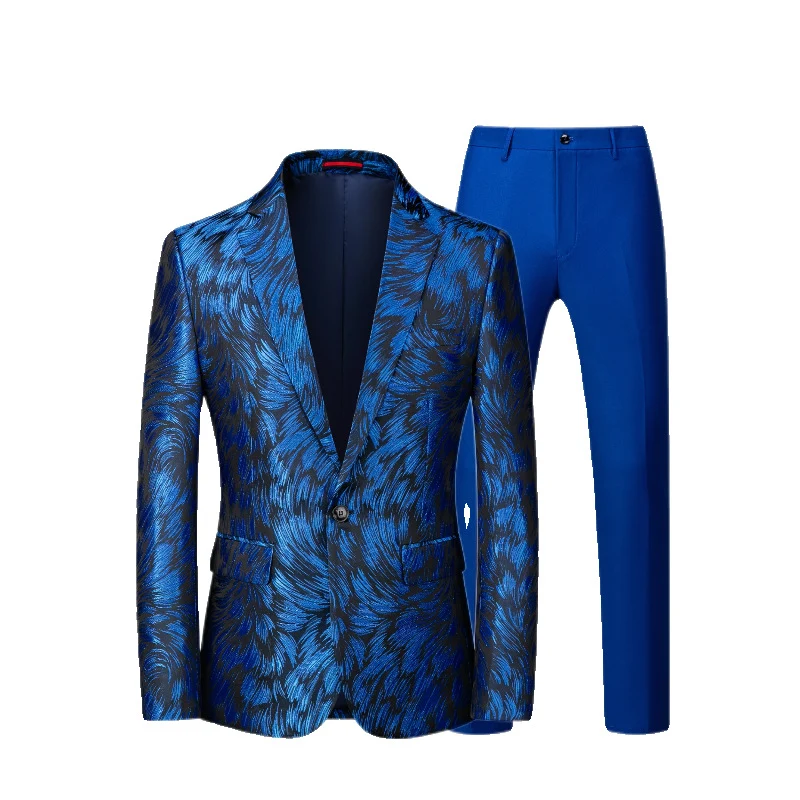 Herren Jacquard-Sakko mit Slim-Fit Anzughose Drune