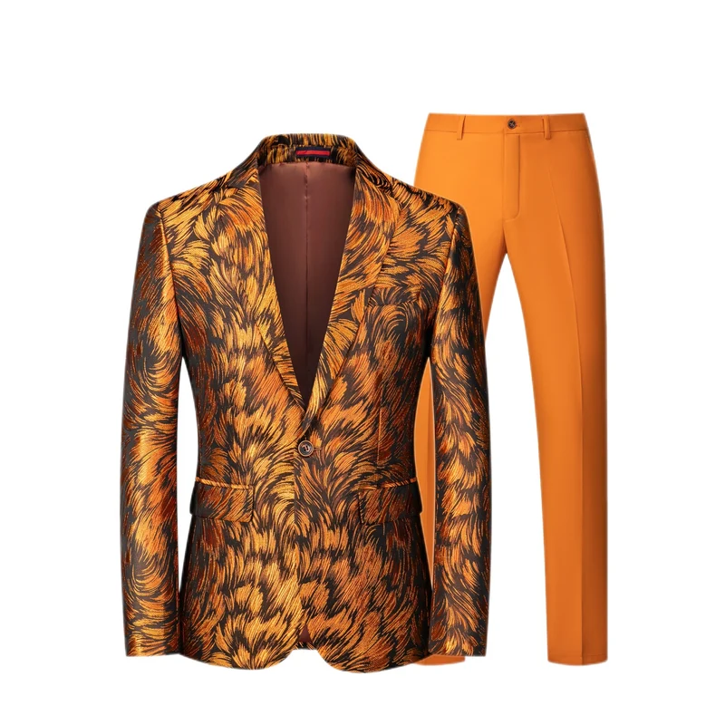 Herren Jacquard-Sakko mit Slim-Fit Anzughose Drune
