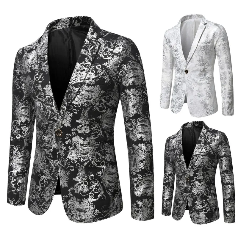 Herren Jacquard-Sakko im Smokingstil mit Schalkragen und einreihiger Knopfleiste Drune
