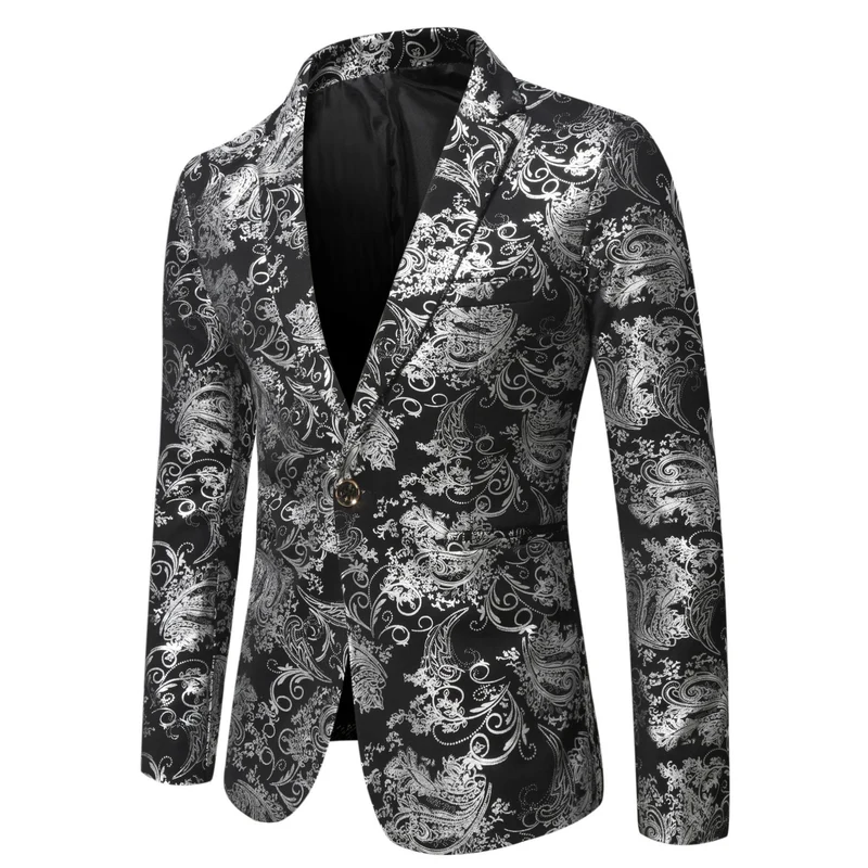Herren Jacquard-Sakko im Smokingstil mit Schalkragen und einreihiger Knopfleiste Drune