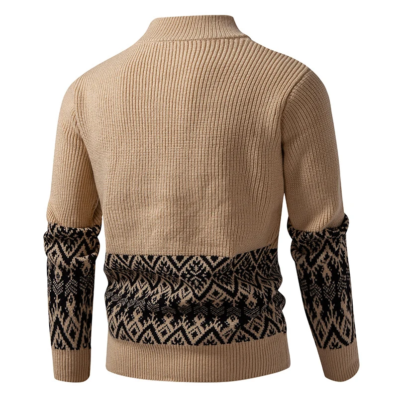 Herren Hochwertige Norweger-Zip-Strickjacke mit Zopfmuster und Stehkragen Drune