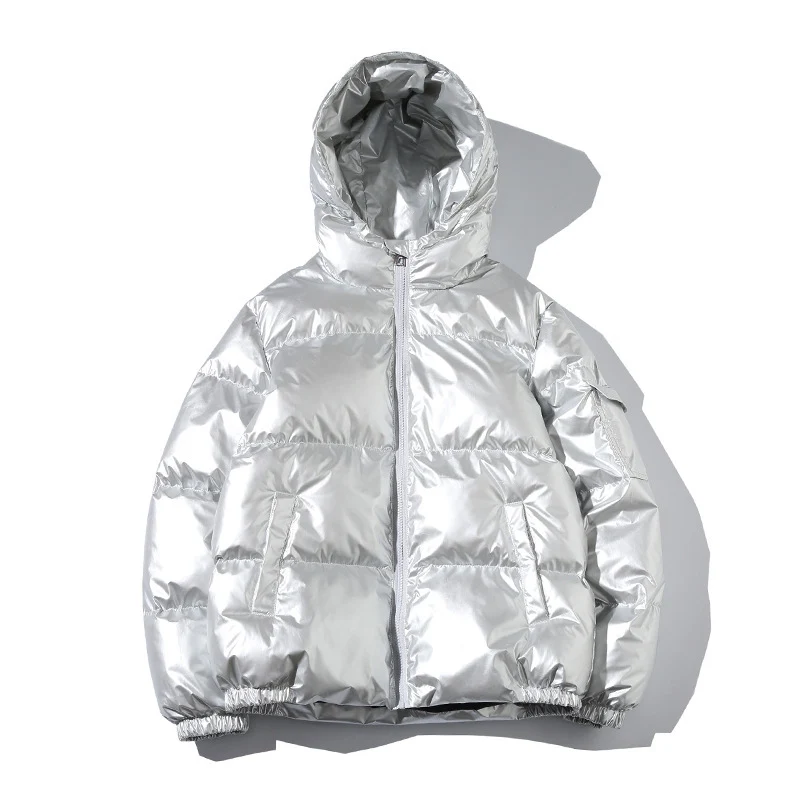 Herren Hochglänzende Wattierte Kapuzenjacke mit Steppung und Thermo‑Füllung Drune