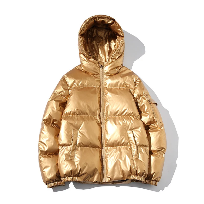 Herren Hochglänzende Wattierte Kapuzenjacke mit Steppung und Thermo‑Füllung Drune