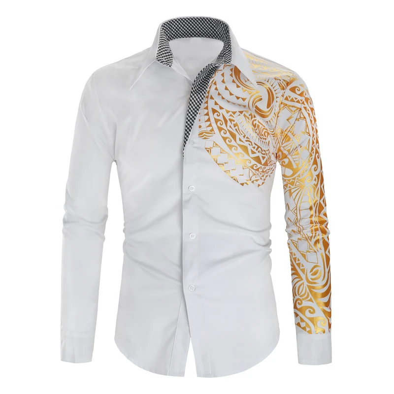 Herren Hemd mit asymmetrischem Tribal-Print, Slim-Fit und kontrastierter Innenblende Drune
