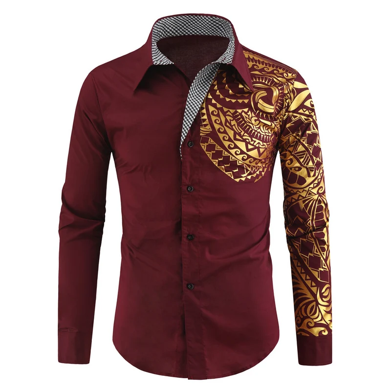 Herren Hemd mit asymmetrischem Tribal-Print, Slim-Fit und kontrastierter Innenblende Drune