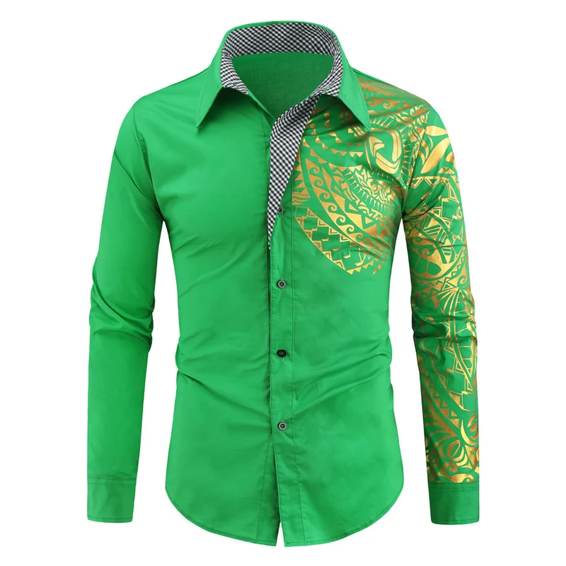 Herren Hemd mit asymmetrischem Tribal-Print, Slim-Fit und kontrastierter Innenblende Drune