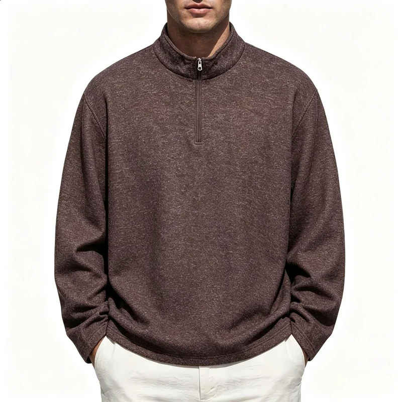 Herren Halbzip-Sweatshirt mit Stehkragen und melierter Struktur Drune