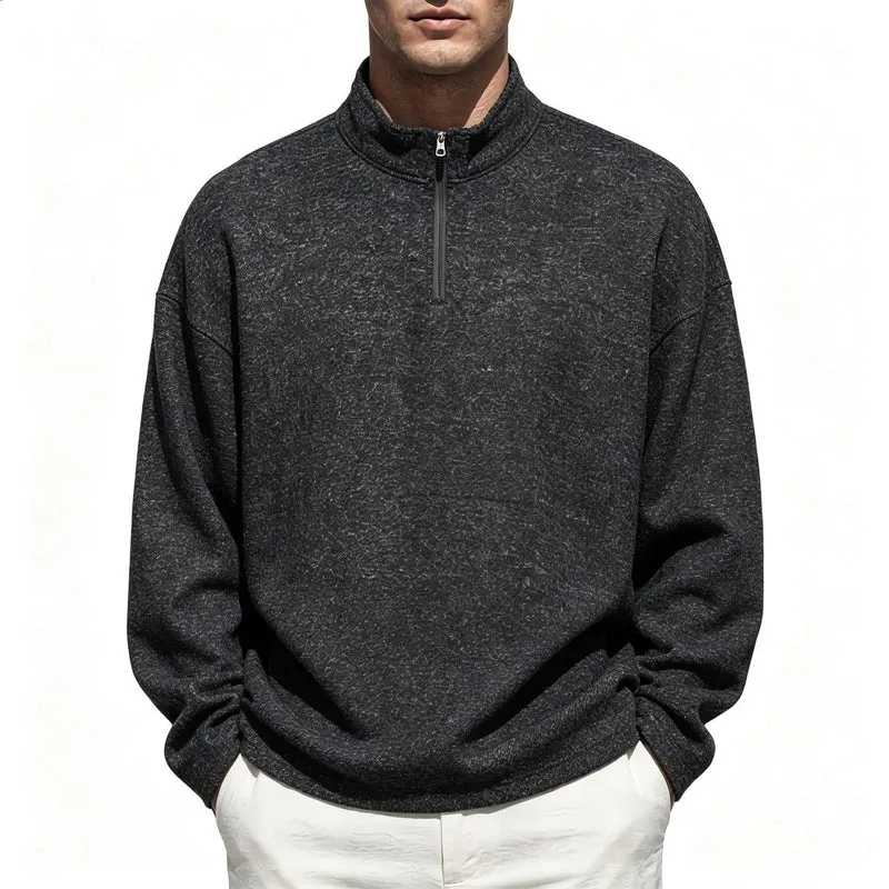 Herren Halbzip-Sweatshirt mit Stehkragen und melierter Struktur Drune