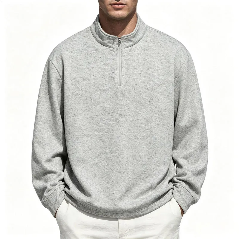 Herren Halbzip-Sweatshirt mit Stehkragen und melierter Struktur Drune