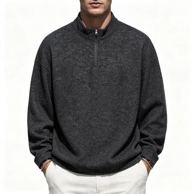 Herren Halbzip-Sweatshirt mit Stehkragen und melierter Struktur Drune