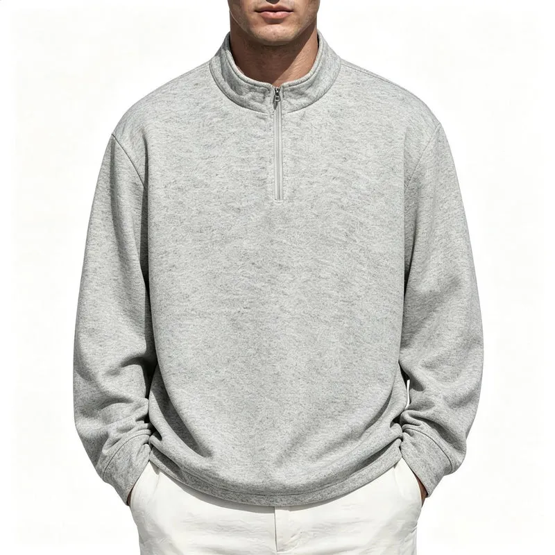 Herren Halbzip-Sweatshirt mit Stehkragen und melierter Struktur Drune