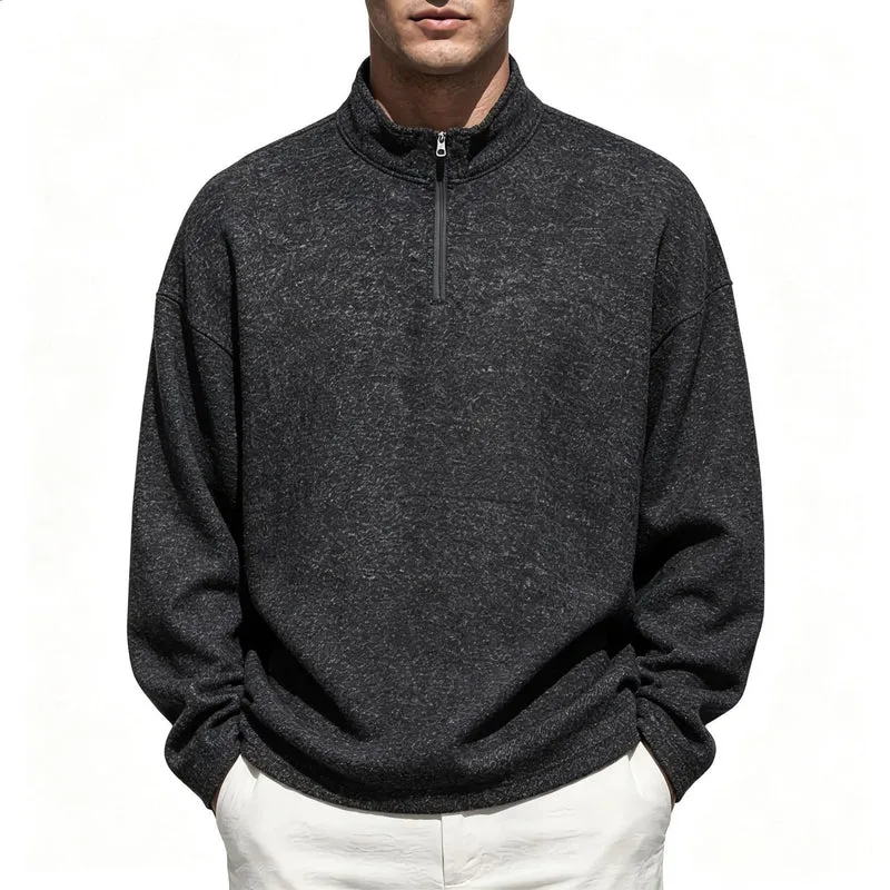 Herren Halbzip-Sweatshirt mit Stehkragen und melierter Struktur Drune