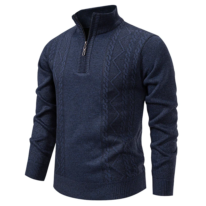 Herren Halbzip-Strickpullover mit Zopfmuster und Stehkragen Drune