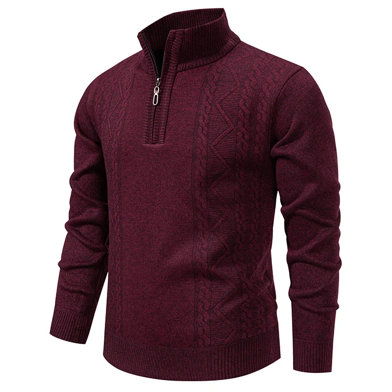 Herren Halbzip-Strickpullover mit Zopfmuster und Stehkragen Drune