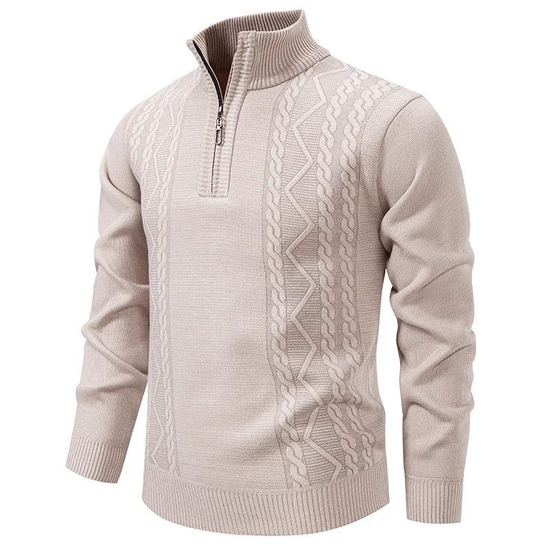 Herren Halbzip-Strickpullover mit Zopfmuster und Stehkragen Drune