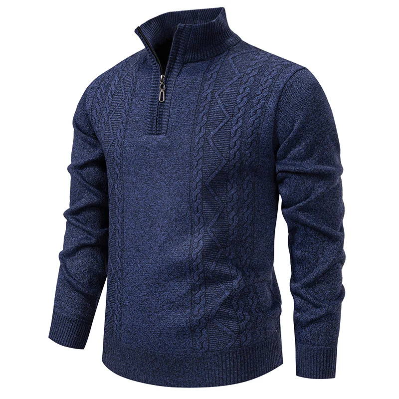 Herren Halbzip-Strickpullover mit Zopfmuster und Stehkragen Drune