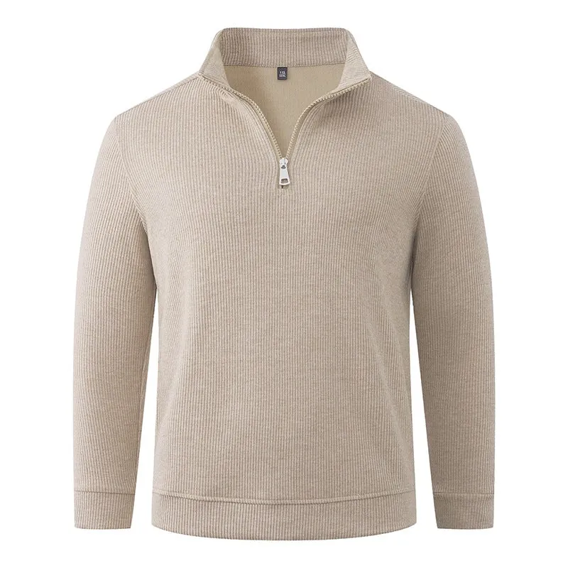 Herren Halbzip-Strickpullover mit Stehkragen und Rippstruktur Drune