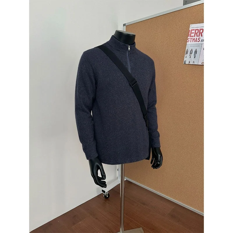 Herren Halbzip-Strickpullover mit Stehkragen und melierter Struktur Drune