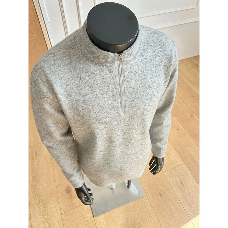 Herren Halbzip-Strickpullover mit Stehkragen und melierter Struktur Drune