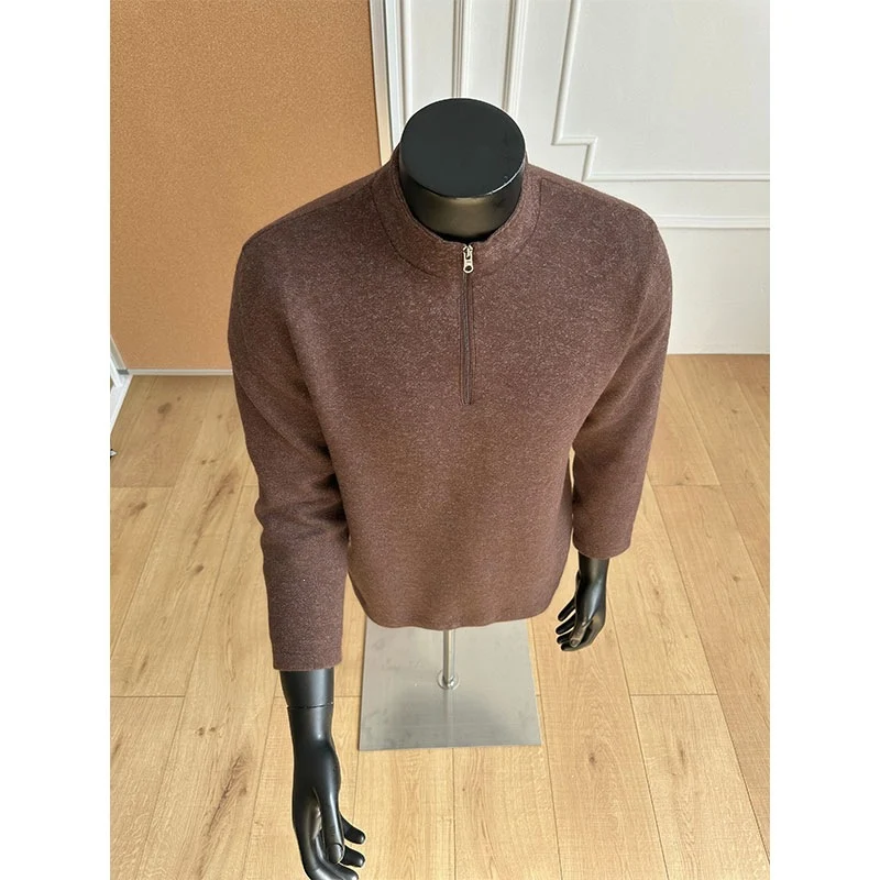 Herren Halbzip-Strickpullover mit Stehkragen und melierter Struktur Drune