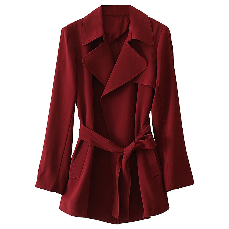 Damen Edles Trenchcoat mit Taillengürtel und praktischen Taschen Drune