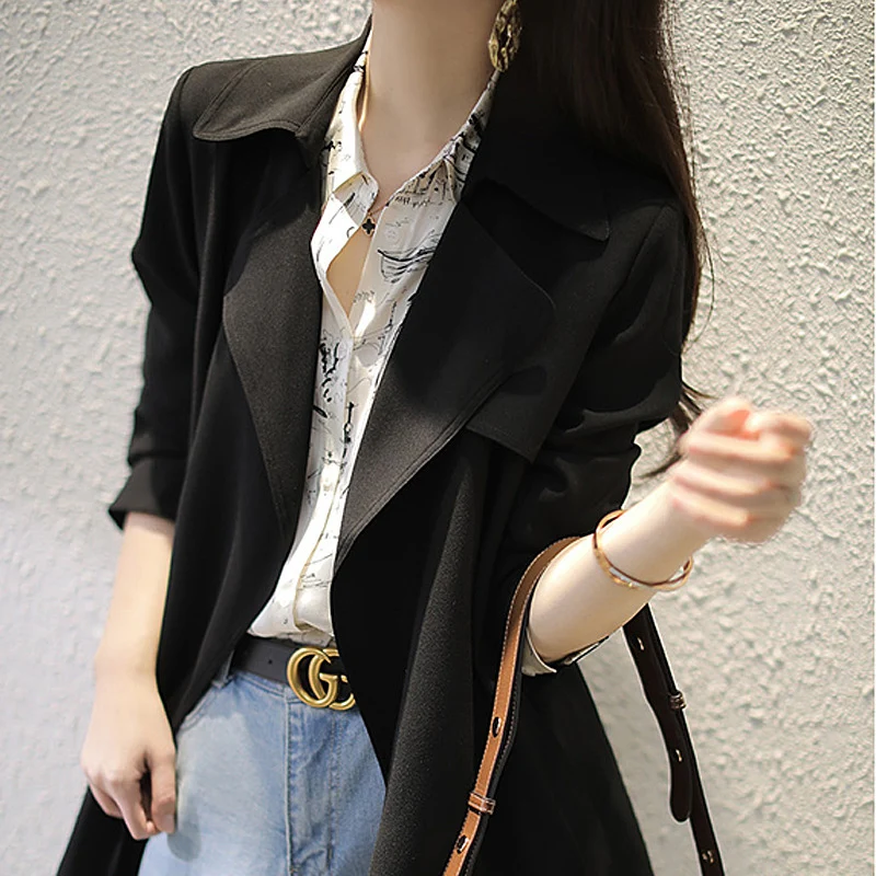 Damen Edles Trenchcoat mit Taillengürtel und praktischen Taschen Drune