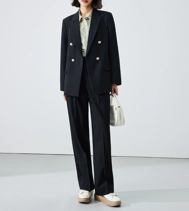 Damen Doppelreiher Blazer mit glänzenden Knöpfen Drune