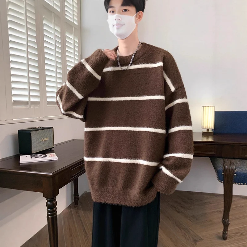 Unisex Oversized Strickpullover mit gestreiftem Design Drune