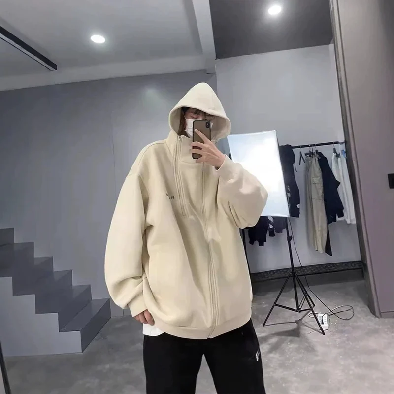 Unisex Oversized Fleecejacke mit hohen Kragen und Reißverschluss Drune
