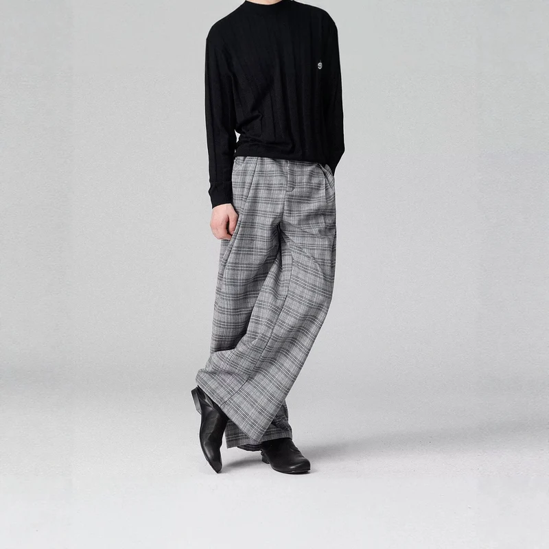 Herren Weitgeschnittene Karottenhose mit Karo-Muster Drune
