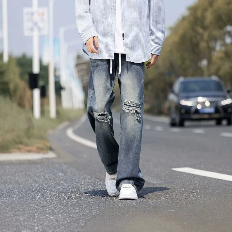 Herren Weitgeschnittene Destroyed Jeans Drune