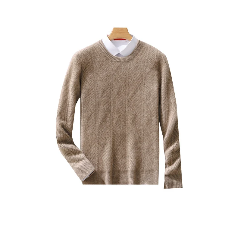 Herren strukturierter Rundhalspullover aus weichem Wollmix mit Chevron‑Strick Drune